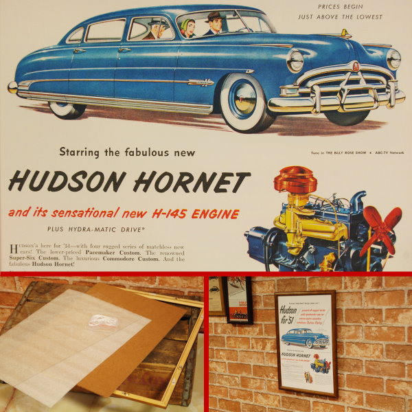 アメリカ雑貨通販 フィフティファイブ 復刻ポスター B4フレーム付き ハドソン ホーネット アメ車 1951